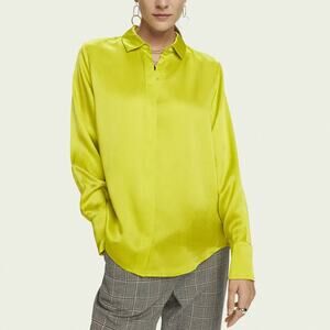 Scotch & Soda Neon Yellow Silk Button Up Blouse Size M